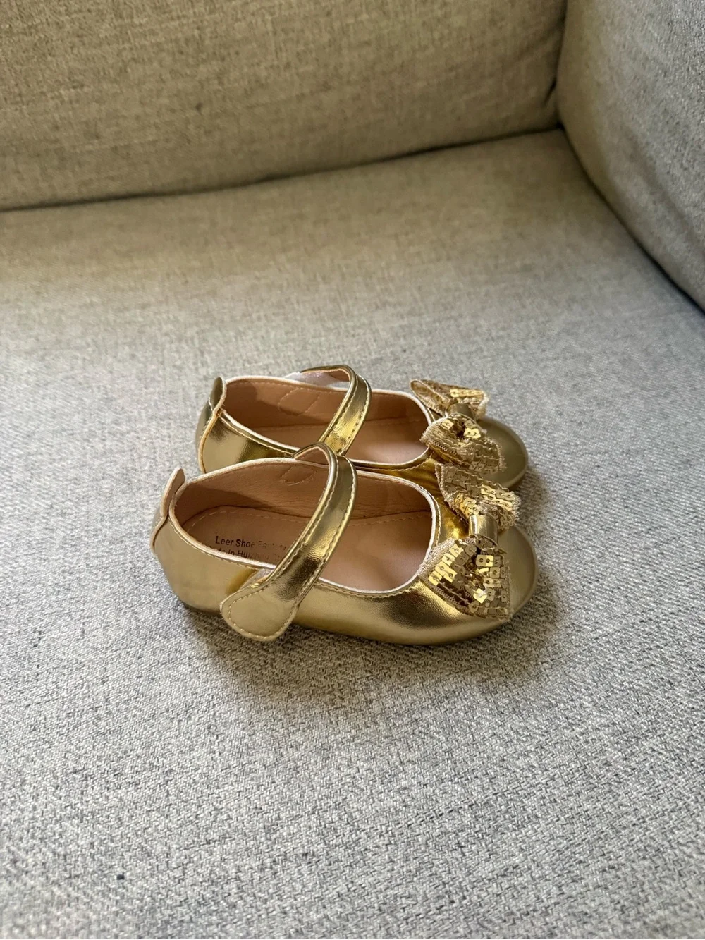 Girls Gold Mary Jane Ballet Flats with Bow